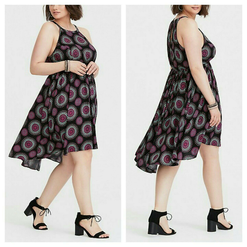 Torrid Dress Black Medallion Hi-Lo Sz 2X